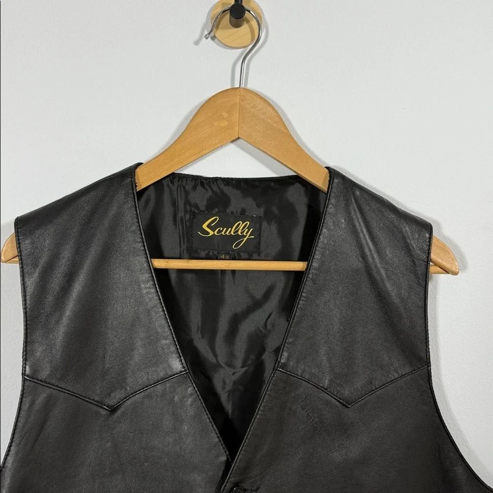 Scully Mens Genuine Lambskin Leather Vest Black Western Biker Cowboy Ranch 48 - Picture 3 of 11